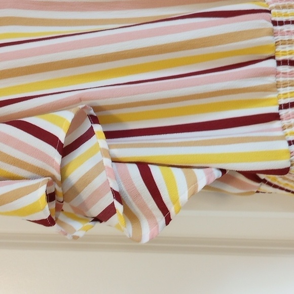 Lane Bryant Womens Peplum Top Sz 24 Short Sleeve V-Neck Smock Waist Stripe Pink - Picture 3 of 10